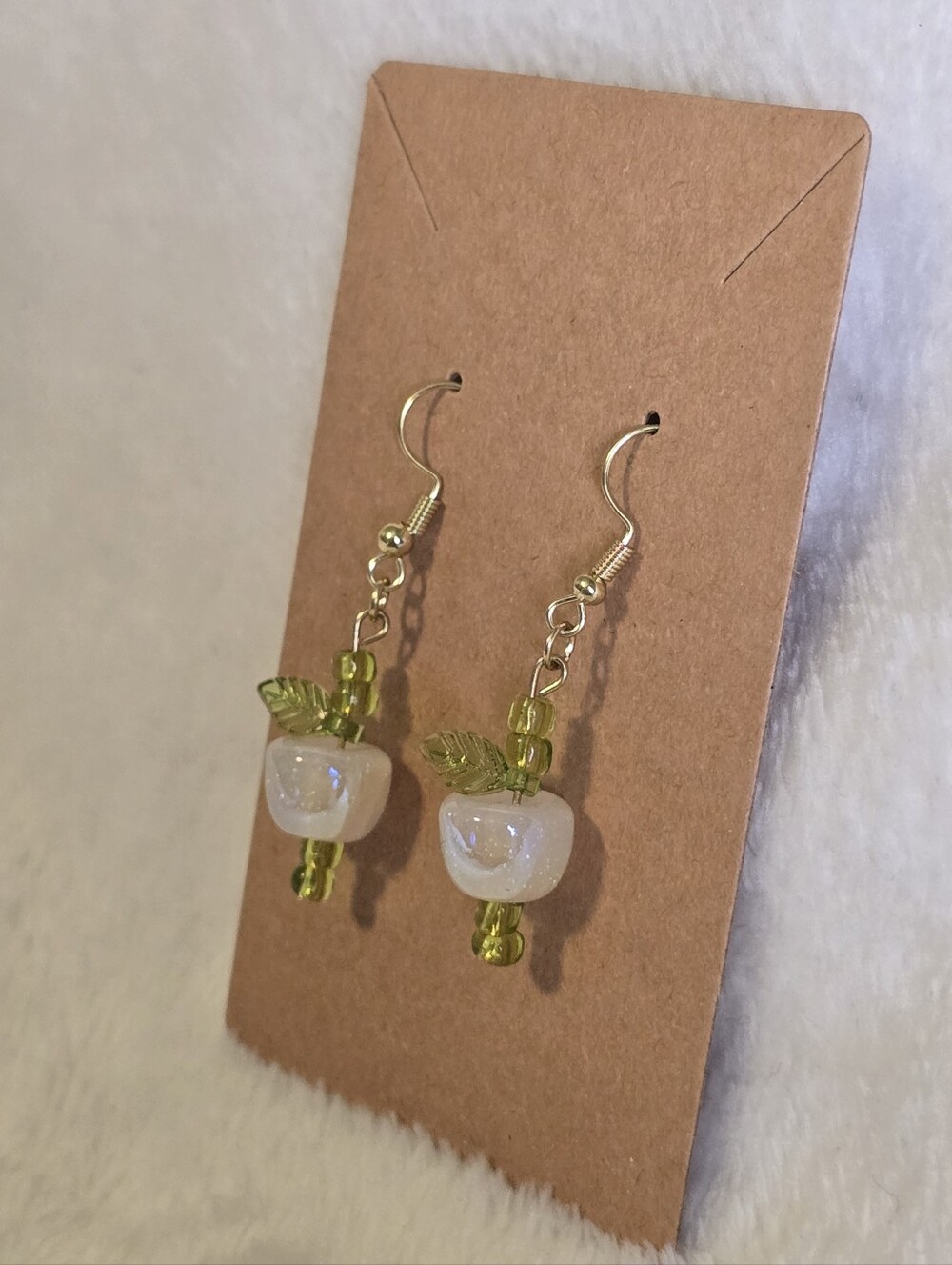 Glitter Apple Glass Dangle Earrings with Green Leaves Handmade 3 COLORS - Picture 8 of 12